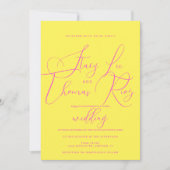 Invitation Moderne Gras Rose Jaune Écriture Mariage  (Devant)