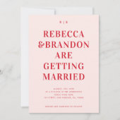 Invitation Moderne Gras Rose & Rouge Monogramme Minimaliste M (Devant)