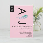 Invitation Moderne Gras Tropical Feuille de palme Turquoise r (Debout devant)