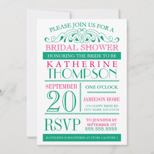 Invitation moderne Green et Fuchsia de douche nupt (Devant)