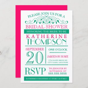 Invitation moderne Green et Fuchsia de douche nupt