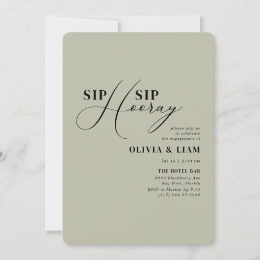 Invitation Moderne Green Sage Sip Sip Hooray (Devant)