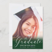 Invitation Moderne Green White Calligraphie Photo Graduation (Devant)
