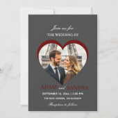 Invitation Moderne Grey Heart Photo Élégant Script Mariage (Devant)