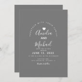Invitation Moderne Gris Blanc Simple Mariage de coeur (Devant / Derrière)