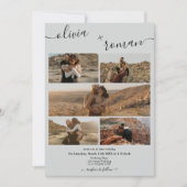 Invitation Moderne gris clair 6 photos grille collage mariage (Devant)