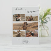 Invitation Moderne gris clair 6 photos grille collage mariage (Debout devant)