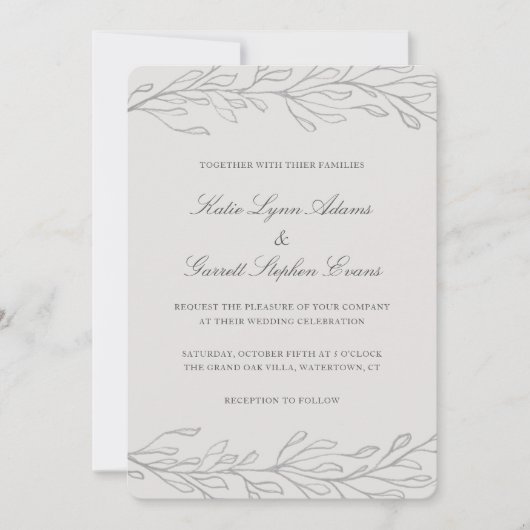 Invitation Moderne Gris Line Art Mariage élégant (Devant)