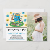 Invitation Moderne Groovy Daisy Bleue Jaune Elle est prête à (Devant)