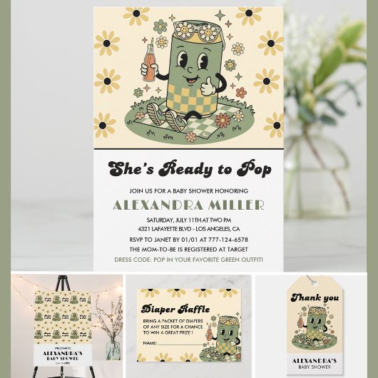 Invitation Moderne Groovy Daisy Sage Verte Elle est Prête à é