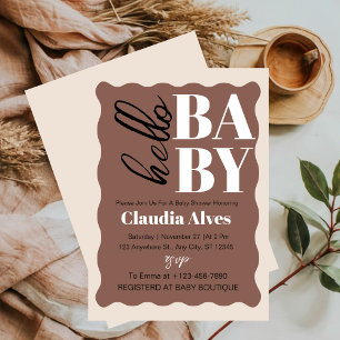 Invitation Moderne Hello Baby Baby shower Brown