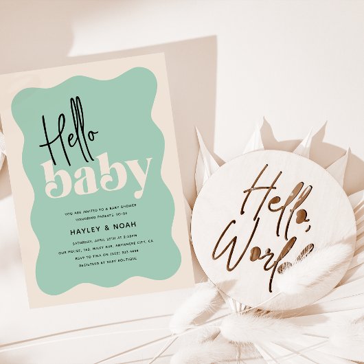 Invitation Moderne Hello Baby Mint Green & Cream Baby shower