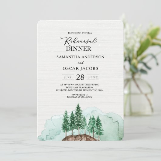 Invitation Moderne hiver aquarelle Forêt vert Nature Inclus (Debout devant)