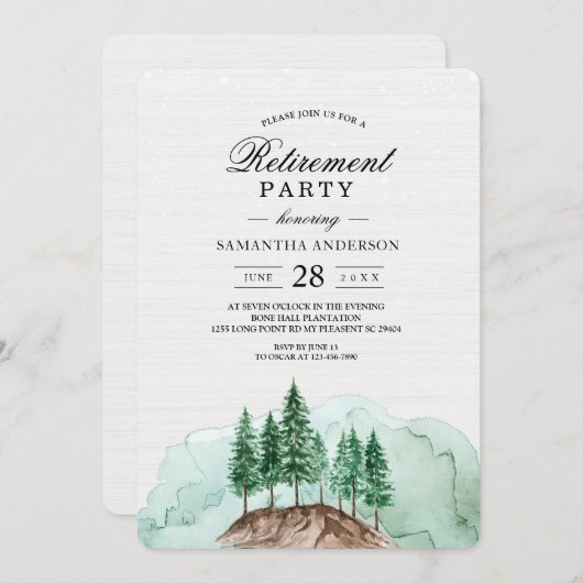 Invitation Moderne hiver aquarelle Forêt vert Nature Inclus (Devant / Derrière)