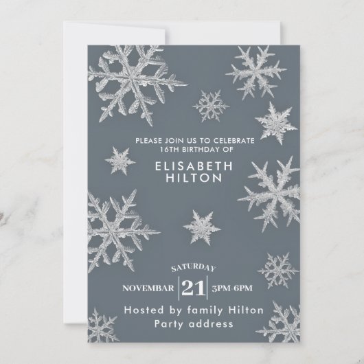 Invitation Moderne hiver merveilleux flocons de neige robe do (Devant)