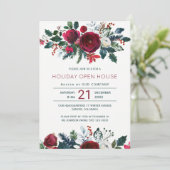 Invitation Moderne hiver rouge fleurs vacances maison ouverte (Debout devant)