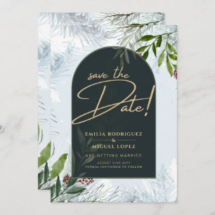 Invitation Moderne hiver verdure Mariage or Enregistrer Date