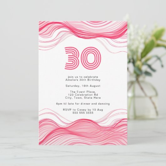 Invitation moderne Hot Pink 30e anniversaire (Debout devant)