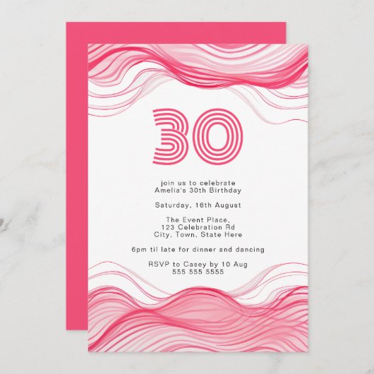 Invitation moderne Hot Pink 30e anniversaire (Devant / Derrière)