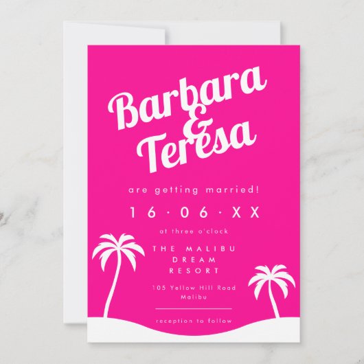 Invitation Moderne Hot rose Barbiecore Plage tendance Mariage (Devant)