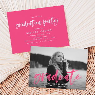 Invitation Moderne Hot rose Brush Partie de graduation de scr