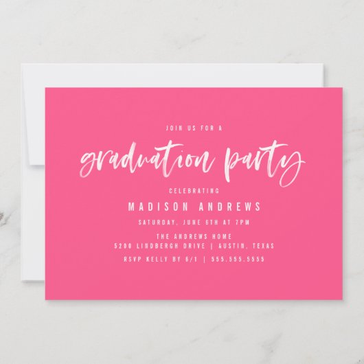 Invitation Moderne Hot rose Brush Partie de graduation de scr (Dos)