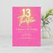 Invitation Moderne Hot rose Neon brillant or Parties scintill (Debout devant)