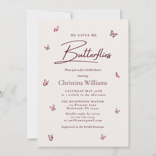 Invitation Moderne, Il Me Donne Fête des mariées Aux Papillon (Devant)