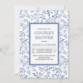 Invitation Moderne Indigo bleu feuille mariage douche (Devant)