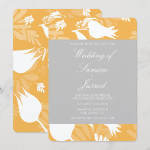 Invitation Moderne Jaune Gris Floral Tulipe Mariage Botanique