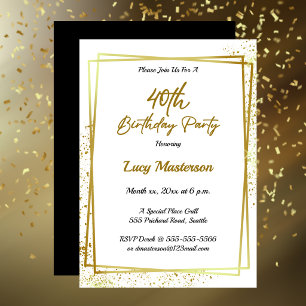 Invitation Moderne Joyeux 40e Anniversaire Or et Noir