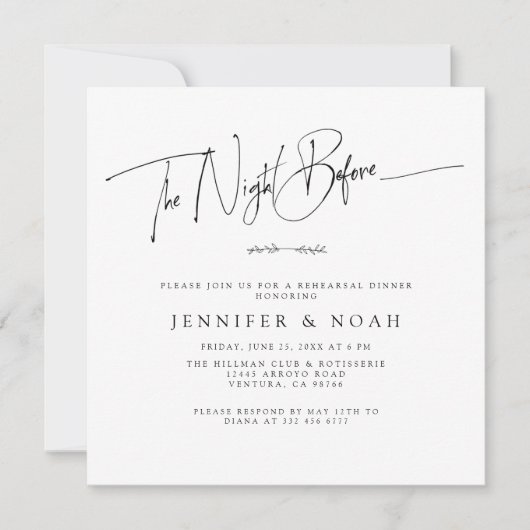 Invitation Moderne La Nuit Avant le Mariage (Devant)