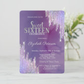 Invitation Moderne Lavande Glitter Gouttes Violet 16 Ans (Debout devant)