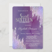 Invitation Moderne Lavande Glitter Gouttes Violet 16 Ans (Devant)