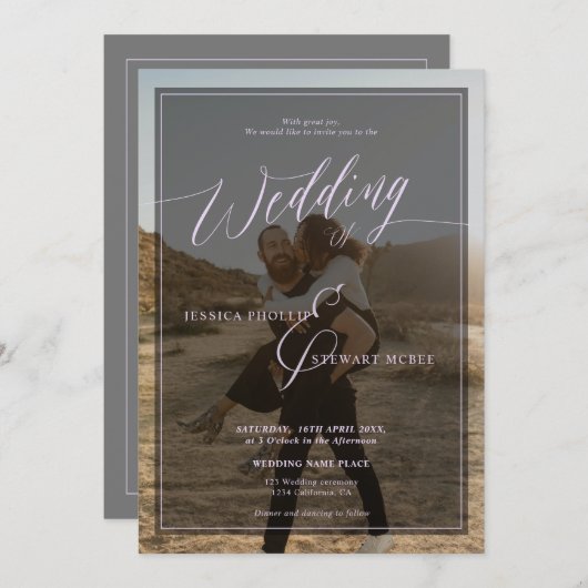 Invitation Moderne lavender periwinkle script mariage 2 photo (Devant / Derrière)