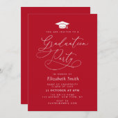 Invitation moderne lettering red graduation party (Devant / Derrière)