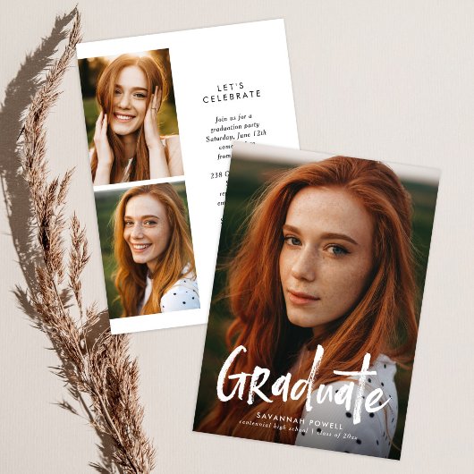 Invitation Moderne Lettering Simple 3 Photo Graduation Party