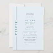 Invitation Moderne Light Barre Bleue Mitzvah Typographie (Devant)