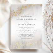 Invitation Moderne Luxe Gold Flecks Gris Aquarelle Mariage
