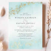Invitation Moderne Luxe Gold Flecks Turquoise Watercolor Mari