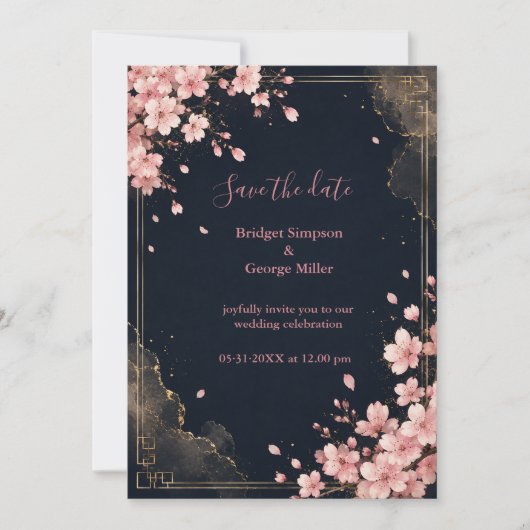 Invitation Moderne Luxe Sakura Fleur de Mariage (Devant)