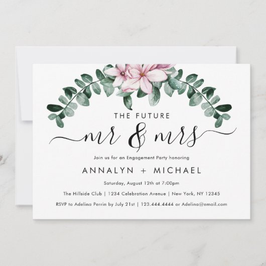 Invitation Moderne Magnolia Futur M. et Mme Engagement Party (Devant)