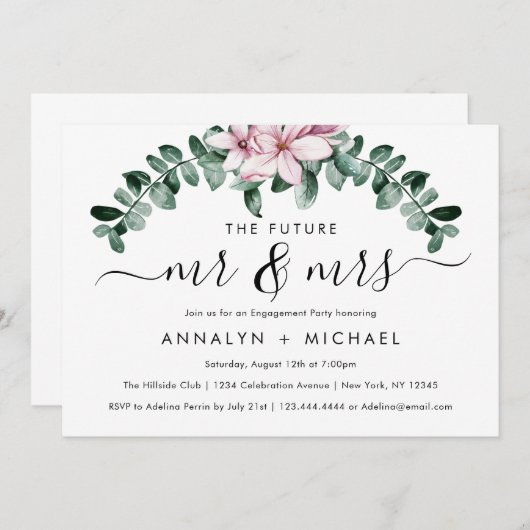 Invitation Moderne Magnolia Futur M. et Mme Engagement Party (Devant / Derrière)