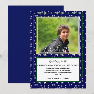 INVITATION MODERNE MALE GRAD STARS BLEU FÊTE DE DIPLÔME