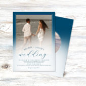 Invitation Moderne Mariage à 2 Photos Ombre Bleu Océan
