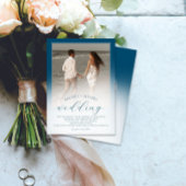 Invitation Moderne Mariage à 2 Photos Ombre Bleu Océan