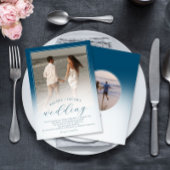 Invitation Moderne Mariage à 2 Photos Ombre Bleu Océan