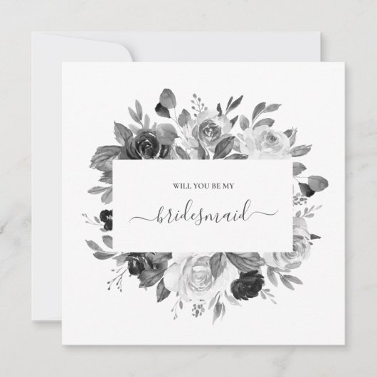 Invitation Moderne Mariage Blanc Monochrome Floral Demoiselle (Devant)