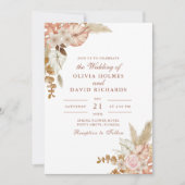 Invitation Moderne Mariage Bohème Chic Fleurs Herbe de la Pam (Devant)