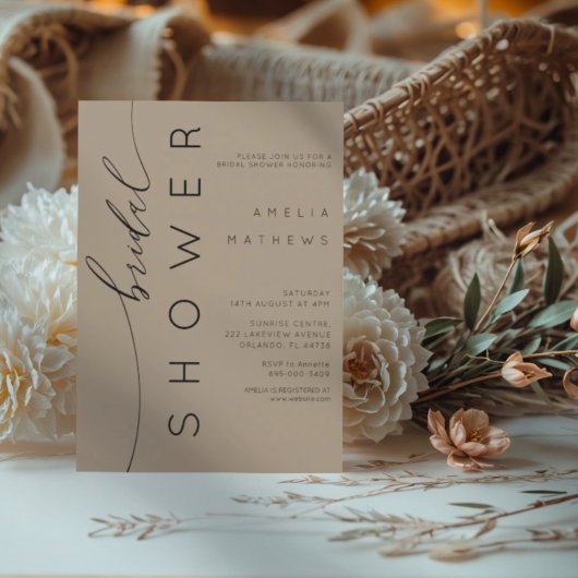 Invitation Moderne Mariage Champêtre Tan & Typographie 